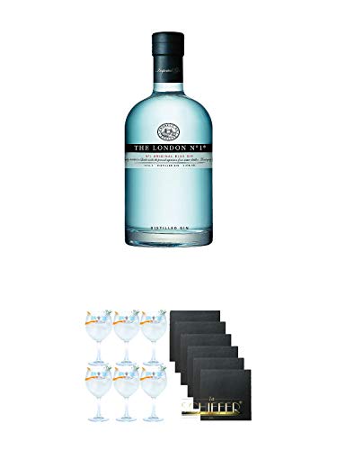 The London No. 1 Gin 0,7 Liter + Gin Sul Copo Ballon Glas 6 Stück + Schiefer Glasuntersetzer eckig 6 x ca. 9,5 cm Durchmesser The London No. 1 Gin 0,7 Liter + Gin Sul Copo Ballon Glas 6 Stück + Schiefer Glasuntersetzer eckig 6 x ca. 9,5 cm Durchmesser von Unbekannt