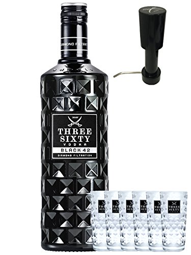 Three Sixty Black 42 Vodka 3,0 Liter + 6 Three Sixty Gläser und Three Sixty Pumpe von Unbekannt