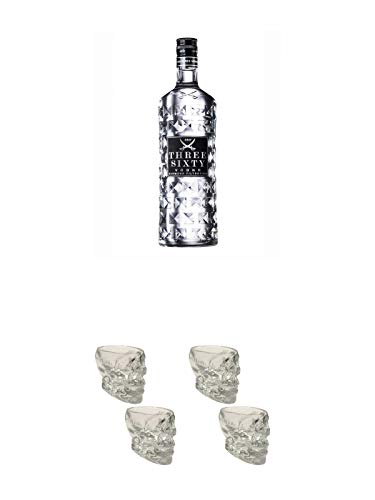 Three Sixty Vodka 1,0 Liter + Wodka Totenkopf Shotglas 2 Stück + Wodka Totenkopf Shotglas 2 Stück von Unbekannt