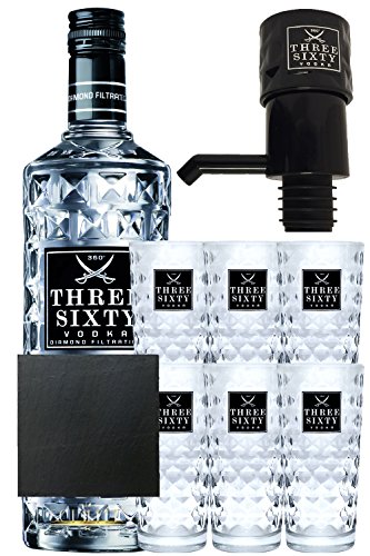 Three Sixty Vodka 3,0 Liter Geschenkset mit 6 Gläsern und Pumpe Three Sixty Vodka 3,0 Liter Geschenkset mit 6 Gläsern und Pumpe von unbekannt