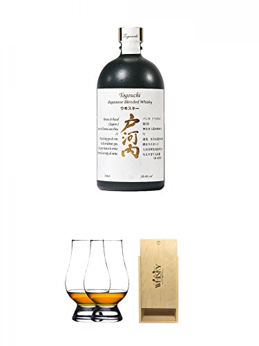Togouchi blended Whisky 0,7 Liter + The Glencairn Glass Whisky Glas Stölzle 2 Stück + 1a Whisky Holzbox für 2 Flaschen mit Schiebedeckel von Unbekannt