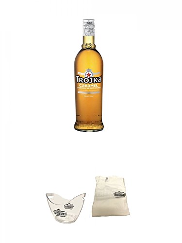 Trojka Caramel Likör mit Wodka CARAMEL 0,7 + Trojka Flaschenkühler Acryl 1 Stück + Trojka T-Shirt weiß Gr. XL Gratis Zugabe von Unbekannt