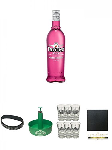 Trojka Cranberry Likör mit Wodka PINK 0,7 Liter + Trojka Armband Gratis Zugabe + Trojka Tablett für Shots - Gratis Zugabe + Trojka Shotglas 6 Stück + Schiefer Glasuntersetzer eckig ca. 9,5 cm Durchmesser Trojka Cranberry Likör mit Wodka PINK 0,7 Liter + Trojka Armband Gratis Zugabe + Trojka Tablett für Shots - Gratis Zugabe + Trojka Shotglas 6 Stück + Schiefer Glasuntersetzer eckig ca. 9,5 cm Durchmesser von Unbekannt
