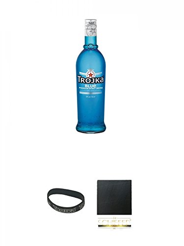 Trojka Ice-Mint Likör mit Wodka BLUE 0,7 Liter + Trojka Armband Gratis Zugabe + Schiefer Glasuntersetzer eckig ca. 9,5 cm Durchmesser von Unbekannt