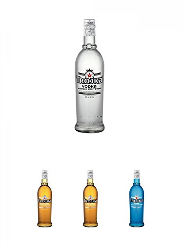 Trojka Vodka Pure Grain 0,7 Liter + Trojka Caramel Likör mit Wodka CARAMEL 0,7 + Trojka Caramel Likör mit Wodka CARAMEL 0,7 + Trojka Ice-Mint Likör mit Wodka BLUE 0,7 Liter von Unbekannt