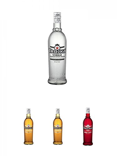 Trojka Vodka Pure Grain 0,7 Liter + Trojka Caramel Likör mit Wodka CARAMEL 0,7 + Trojka Caramel Likör mit Wodka CARAMEL 0,7 + Trojka Zitrone Likör mit Wodka Red 0,7 Liter von Unbekannt