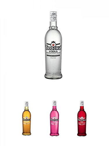 Trojka Vodka Pure Grain 0,7 Liter + Trojka Caramel Likör mit Wodka CARAMEL 0,7 + Trojka Cranberry Likör mit Wodka PINK 0,7 Liter + Trojka Zitrone Likör mit Wodka Red 0,7 Liter von Unbekannt