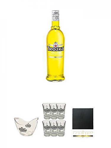 Trojka Zitrone Likör mit Wodka YELLOW 0,7 Liter + Trojka Flaschenkühler Acryl 1 Stück + Trojka Shotglas 6 Stück + Schiefer Glasuntersetzer eckig ca. 9,5 cm Durchmesser Trojka Zitrone Likör mit Wodka YELLOW 0,7 Liter + Trojka Flaschenkühler Acryl 1 Stück + Trojka Shotglas 6 Stück + Schiefer Glasuntersetzer eckig ca. 9,5 cm Durchmesser von Unbekannt