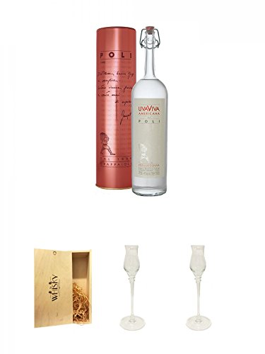 UvaViva Americana di Poli 0,7 Liter + 1a Whisky Holzbox für 2 Flaschen mit Schiebedeckel + Poli Grappa Glas 1 Stück Dick Schlange oben + Poli Grappa Glas 1 Stück Dick Schlange oben von Unbekannt