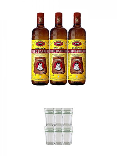 Velho Barreiro Silver Cachaca Originalabfüllung 3 x 1,0 Liter + Velho Barreiro Caipirinha Glas 6 Stück von Unbekannt