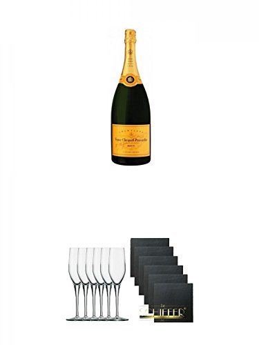 Veuve Clicquot Brut Champagner Magnum 1,5 Liter + Stölzle Exquisit Sektkelch 6er Pack + Schiefer Glasuntersetzer eckig 6 x ca. 9,5 cm Durchmesser Veuve Clicquot Brut Champagner Magnum 1,5 Liter + Stölzle Exquisit Sektkelch 6er Pack + Schiefer Glasuntersetzer eckig 6 x ca. 9,5 cm Durchmesser von Unbekannt