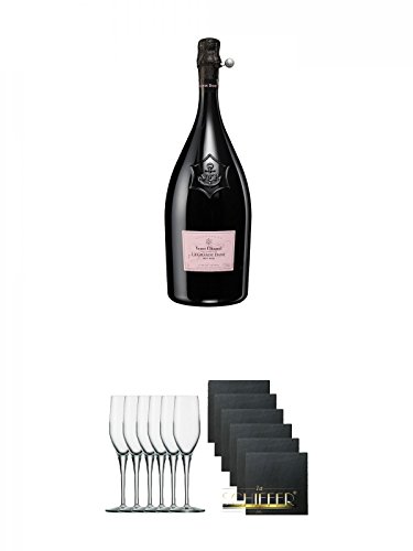 Veuve Clicquot La Grande Dame Rose Champagner in GP 0,75 Liter + Stölzle Exquisit Sektkelch 6er Pack + Schiefer Glasuntersetzer eckig 6 x ca. 9,5 cm Durchmesser Veuve Clicquot La Grande Dame Rose Champagner in GP 0,75 Liter + Stölzle Exquisit Sektkelch 6er Pack + Schiefer Glasuntersetzer eckig 6 x ca. 9,5 cm Durchmesser von Unbekannt