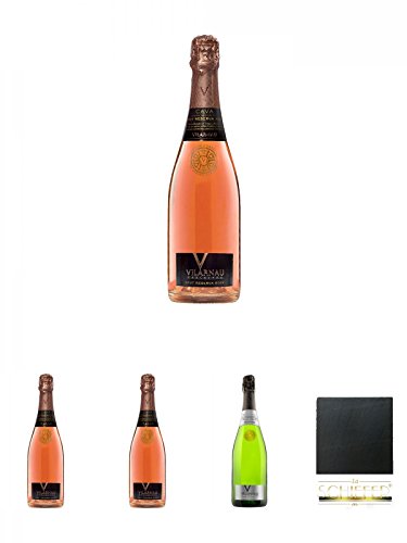 Vilarnau Cava Brut Reserva - ROSADO - 0,75 Liter + Vilarnau Cava Brut Reserva - ROSADO - 0,75 Liter + Vilarnau Cava Brut Reserva - ROSADO - 0,75 Liter + Vilarnau Cava Brut Reserva 0,75 Liter + Schiefer Glasuntersetzer eckig ca. 9,5 cm Durchmesser von Unbekannt