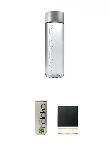 Voss Artesian STILL Gletscher Wasser in Glasflasche 1 x 0,375 Liter + Moloko Softdrink 0,25 Liter + Schiefer Glasuntersetzer eckig ca. 9,5 cm Durchmesser von Unbekannt