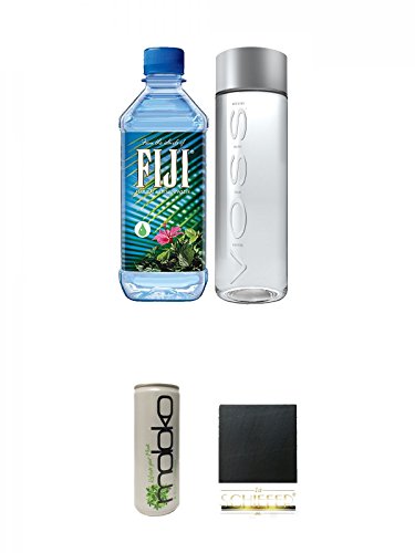 Voss & Fiji Mineralwasser 2er Probierset + Moloko Softdrink 0,25 Liter + Schiefer Glasuntersetzer eckig ca. 9,5 cm Durchmesser von Unbekannt