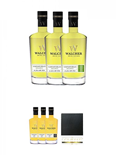 Walcher Bio-Limoncello Edelbrand 25% Südtirol 3 x 0,7 Liter + Walcher Bombardino Ei Rum-Likör 17% 3 x 0,7 Liter + Schiefer Glasuntersetzer eckig ca. 9,5 cm Durchmesser von Unbekannt