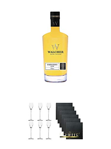 Walcher Bombardino Ei Rum-Likör 17% 0,7 Liter + Edelbrandglas Stölzle 6 Gläser - Quadrophil 231/30 + Schiefer Glasuntersetzer eckig 6 x ca. 9,5 cm Durchmesser von Unbekannt