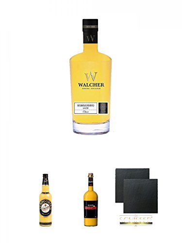 Walcher Bombardino Ei Rum-Likör 17% 0,7 Liter + Verpoorten Original Eierlikör 0,7 Liter + Roner Bombardino Ei-Rum Likör Italien 1,0 Liter + Schiefer Glasuntersetzer eckig ca. 9,5 cm Ø 2 Stück von Unbekannt