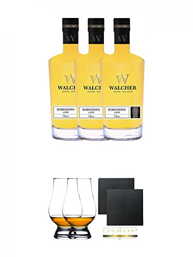 Walcher Bombardino Ei Rum-Likör 17% 3 x 0,7 Liter + The Glencairn Glas Stölzle 2 Stück + Schiefer Glasuntersetzer eckig ca. 9,5 cm Ø 2 Stück von Unbekannt