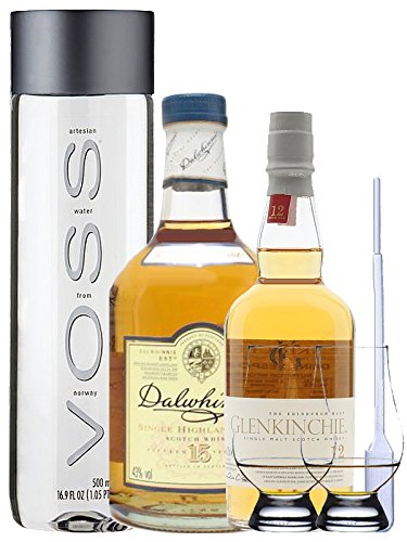 Whisky Probierset Glenkinchie 12 Jahre 0,2L und Dalwhinnie 15 Jahre 0,2L + 500ml Voss Wasser Still, 2 Glencairn Gläser und eine Einwegpipette von Unbekannt