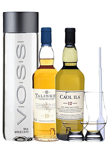 Whisky Probierset Talisker 10 Jahre 20 cl und Caol Ila 12 Jahre 20 cl + 500ml Voss Wasser Still, 2 Glencairn Gläser und eine Einwegpipette von Unbekannt
