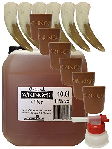 Wikinger Met 10 Liter Kanister + Tonbecher"Groß" 6er Set + Ausgießer + 6 Trinkhörner 0,1 Liter Wikinger Met 10 Liter Kanister + Tonbecher"Groß" 6er Set + Ausgießer + 6 Trinkhörner 0,1 Liter von Unbekannt