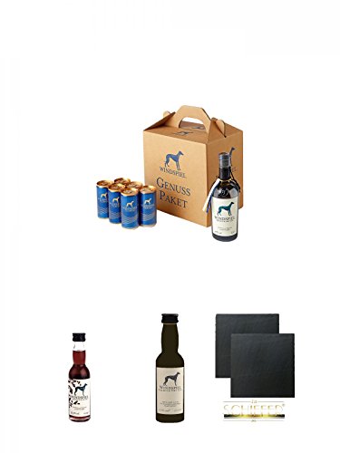 Windspiel Gin & Tonic Genusspaket 1 Stück (6 Dosen) + Windspiel - Sloe 33,3% - Gin Deutschland Miniatur 0,04 Liter + Windspiel Premium Dry Gin Deutschland Miniatur 0,04 Liter + Schiefer Glasuntersetzer eckig ca. 9,5 cm Ø 2 Stück von Unbekannt