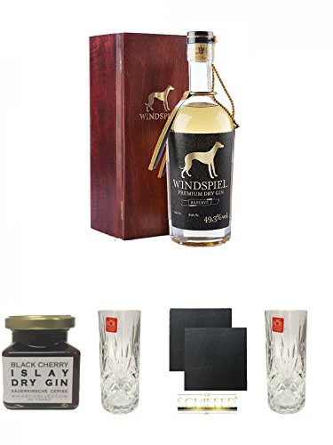 Windspiel Premium Dry Gin RESERVE 0,5 Liter 49,3% in Holzkiste + Islay Dry Gin Black Cherry Sauerkirsche Marmelade 150 Gramm + Windspiel Hi-Ball Glas 1 Stück 350 ml + Schiefer Glasuntersetzer eckig ca. 9,5 cm Ø 2 Stück + Windspiel Hi-Ball Glas 1 Stück 350 Windspiel Premium Dry Gin RESERVE 0,5 Liter 49,3% in Holzkiste + Islay Dry Gin Black Cherry Sauerkirsche Marmelade 150 Gramm + Windspiel Hi-Ball Glas 1 Stück 350 ml + Schiefer Glasuntersetzer eckig ca. 9,5 cm Ø 2 Stück + Windspiel Hi-Ball Glas 1 Stück 350 von Unbekannt