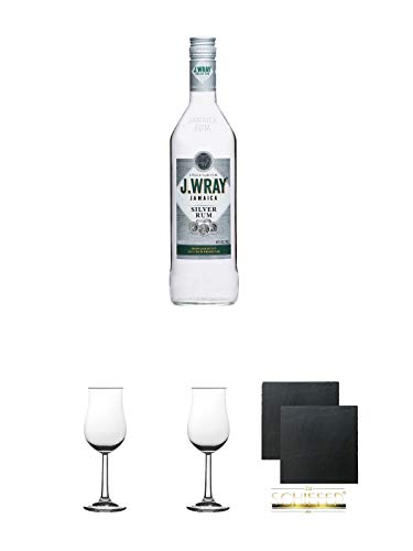 Wray & Nephew (Appleton) White Rum 40% 0,7 Ltr. + 2 Bugatti Nosing Gläser mit Eichstrich 2cl und 4 cl + 2 Schiefer Glasuntersetzer eckig ca. 9,5 cm Ø von Unbekannt