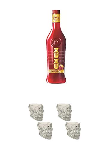 Xuxu Erdbeer Limes mit Vodka 0,7 ltr. + Wodka Totenkopf Shotglas 2 Stück + Wodka Totenkopf Shotglas 2 Stück von Unbekannt