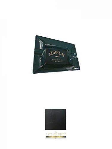 Ziegler grüner Whisky Aureum Aschenbecher 1 Stück + Schiefer Glasuntersetzer eckig ca. 9,5 cm Durchmesser von Unbekannt