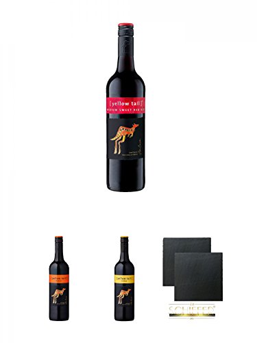 [yellow tail] Medium Sweet Red Roo 0,75 Liter + [yellow tail] Merlot 0,75 Liter + [yellow tail] Shiraz 0,75 Liter + Schiefer Glasuntersetzer eckig ca. 9,5 cm Ø 2 Stück von Unbekannt