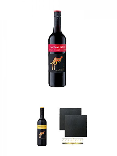 [yellow tail] Medium Sweet Red Roo 0,75 Liter + [yellow tail] Shiraz 0,75 Liter + Schiefer Glasuntersetzer eckig ca. 9,5 cm Ø 2 Stück von Unbekannt