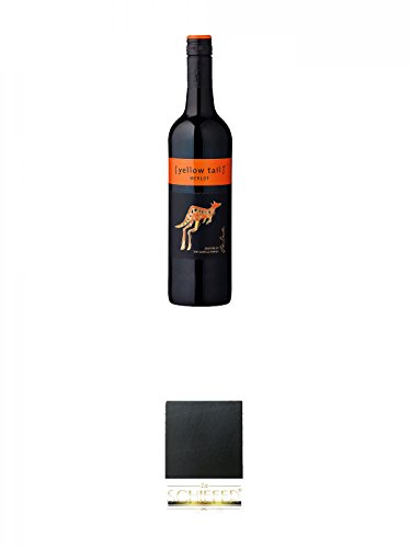 [yellow tail] Merlot 0,75 Liter + Schiefer Glasuntersetzer eckig ca. 9,5 cm Durchmesser von Unbekannt