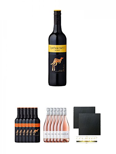 [yellow tail] Shiraz 0,75 Liter + [yellow tail] Merlot - 6 x 0,75 Liter + Domaine Horgelus Roséwein 6 x 0,75 Liter + Schiefer Glasuntersetzer eckig ca. 9,5 cm Ø 2 Stück von Unbekannt