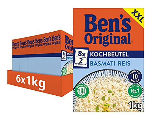 Ben's Original Basmati Reis, 10 Minuten Kochbeutel, 6 Packungen (6 x 1kg) von BEN’S ORIGINAL