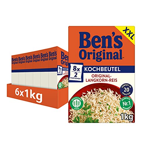 BEN’S ORIGINAL Ben's Original Original-Langkorn-Reis, 20-Minuten Kochbeutel, 6 Packungen (6 x 1kg) von BEN’S ORIGINAL