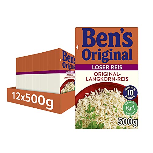 BEN’S ORIGINAL Ben's Original Original Langkorn Reis Lose 10-Minuten, 12 Packungen (12 x 500g) von BEN’S ORIGINAL