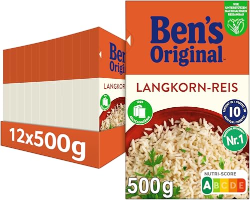 BEN’S ORIGINAL Ben's Original Original Langkorn Reis Lose 10-Minuten, 12 Packungen (12 x 500g) von Ben's Original