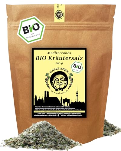 UNCLE SPICE® Mediterranes BIO Kräutersalz- 200g BIO-Gewürzsalz - PREMIUMQUALITÄT - Meersalz mit BIO Kräutern der Provence - DE-ÖKO-005 - von Hand gemischt - Perfekt für Salate von Uncle Spice