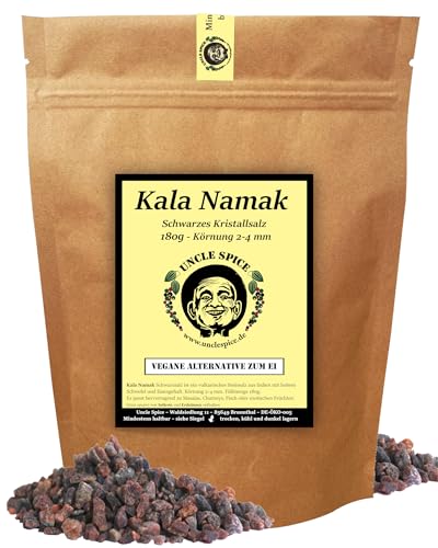 Uncle Spice KALA NAMAK Salz aus Indien - 180g Schwarzsalz, Original Himalaya Schwarzsalz Blacksalt - Gourmetsalz, Steinsalz, Schwarzsalz als vegane Alternative zum Ei, Geschenkidee von Uncle Spice