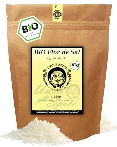 UNCLE SPICE® BIO Flor de Sal - 250g Bio Meersalz aus Portugal von der Algarve, Fleur de Sel Tradicional - Salzblume nachhaltig hergestellt, DE-ÖKO-005 von Uncle Spice
