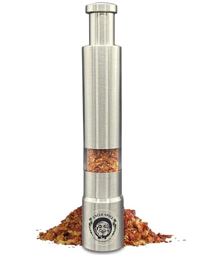 Uncle Spice Carolina Reaper Flocken in Einhandmühle aus Edelstahl als Probierset - ca. 4g schärfste Chili der Welt in praktischer - Ideal zum BBQ und für Grillfeste als Mitbringsel von Uncle Spice