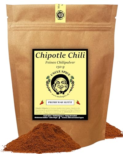 UNCLE SPICE® Chipotle Chili Pulver - 150g CHIPOTLE Chilis gemahlen in Premiumqualität, mittelscharfe gemahlene Chilischoten, würzig-rauchiger Genuss, Jalapeno Chili geräuchert von Uncle Spice