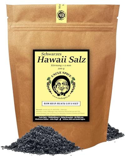 UNCLE SPICE® Hawaii Salz schwarz - 200g schwarzes Hawaiisalz - Premiumqualität - schwarzes Meersalz aus Hawaii - Dekorsalz - Black Lava Salt - Perfekt zur Dekoration von Uncle Spice