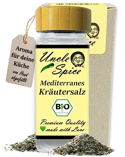 UNCLE SPICE® Mediterranes BIO Kräutersalz- 70g im Gewürzglas - Meersalz mit BIO Kräutern der Provence im Streuer - DE-ÖKO-005 - von Hand gemischt - Perfekt für Salate von Uncle Spice