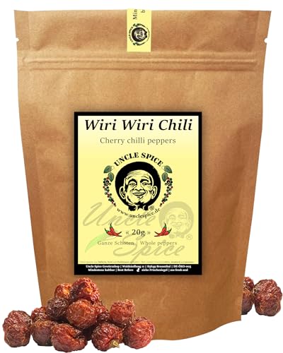 UNCLE SPICE® WIRI WIRI Chilischoten 20g - eine weltweite Besonderheit – fruchtige KIRSCHCHILI – ganze getrocknete Chilischoten – ca. 80.000 Scoville - Achtung SCHARF von Uncle Spice