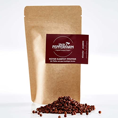 Uncle´s Pepperfarm Roter Kampot Pfeffer - Sonnengetrocknete ganze rote Pfefferkörner aus Kambodscha - 70 g Uncle´s Pepperfarm Roter Kampot Pfeffer - Sonnengetrocknete ganze rote Pfefferkörner aus Kambodscha - 70 g von Uncle´s Pepperfarm