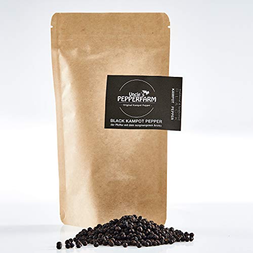 Uncle´s Pepperfarm Schwarzer Kampot Pfeffer - Sonnengetrocknete ganze schwarze Pfefferkörner aus Kambodscha - 200 g Uncle´s Pepperfarm Schwarzer Kampot Pfeffer - Sonnengetrocknete ganze schwarze Pfefferkörner aus Kambodscha - 200 g von ODIPPO