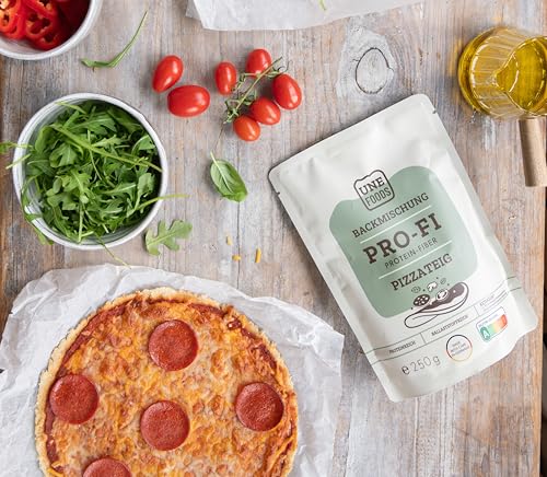 UNE FOODS PREMIUM Pro-Fi – 2er-Pack Low-Carb Protein Pizza Backmischung – je 250 g | Ballaststoffreich & Eiweißreich | Ohne Zuckerzusatz | Pizzateig zum Selbermachen von Une Foods
